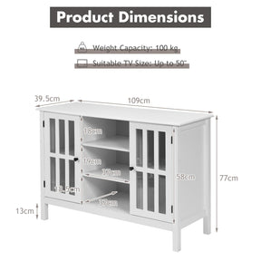 Giantex Modern TV Stand, Wood Media Console Table with 2 Tempered Glass Doors & 7 Storage Compartments