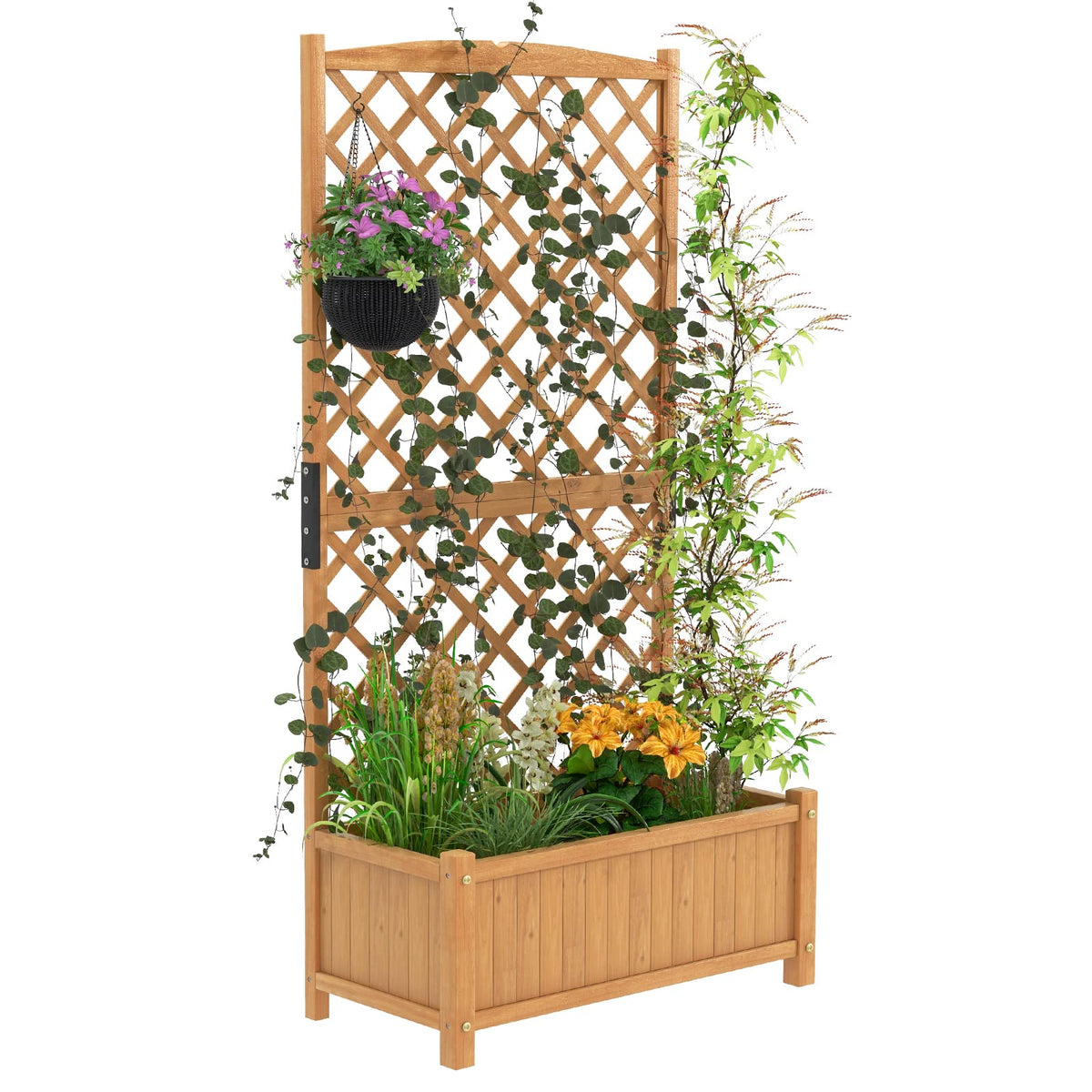 Giantex Raised Garden Bed with Trellis, Indoor & Outdoor Plant Container with Diamond Shaped Trellis