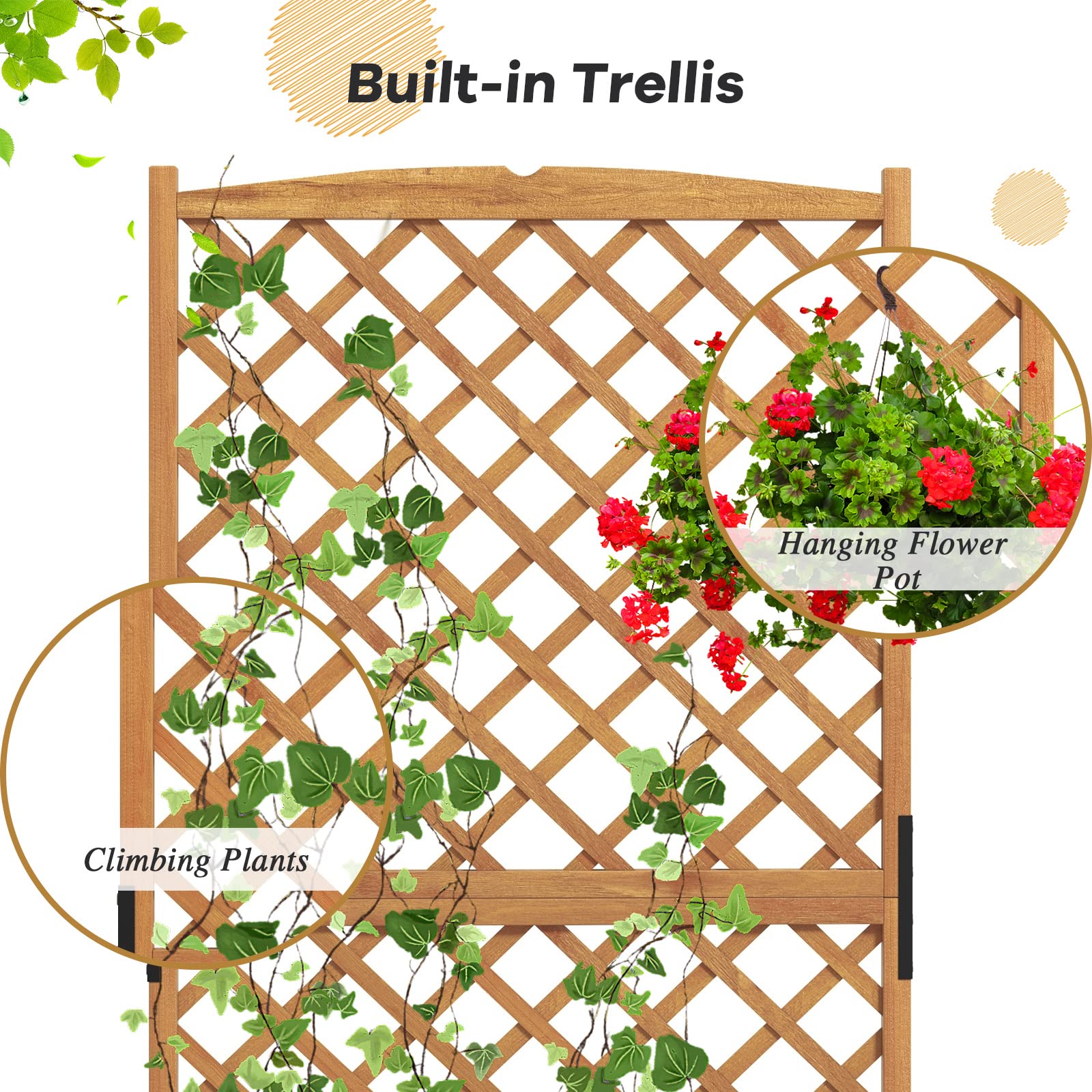Giantex Raised Garden Bed with Trellis, Indoor & Outdoor Plant Container with Diamond Shaped Trellis