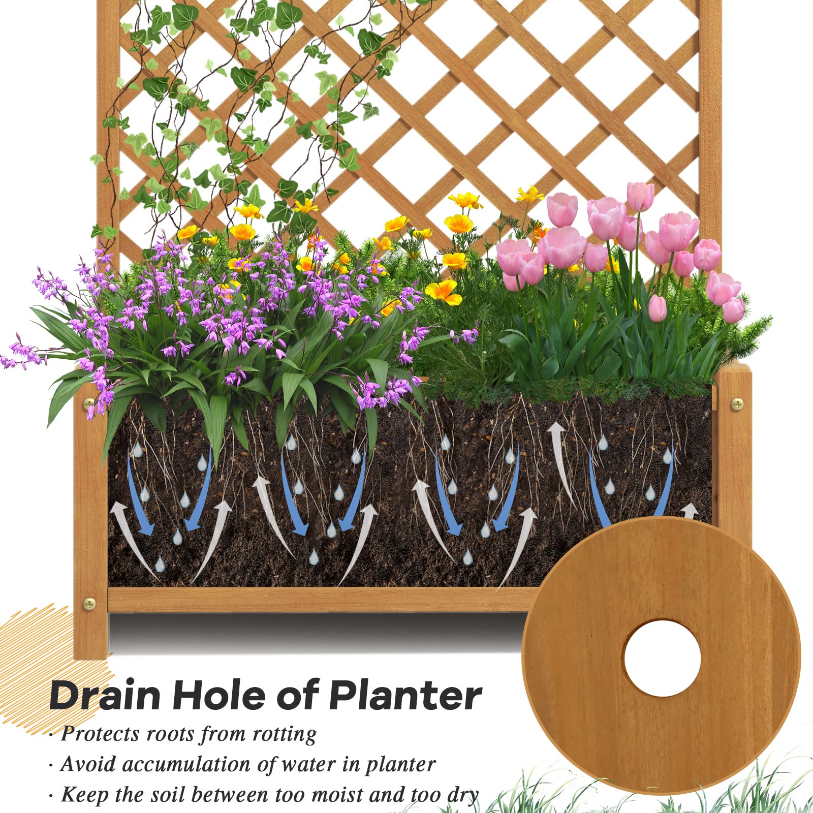 Giantex Raised Garden Bed with Trellis, Indoor & Outdoor Plant Container with Diamond Shaped Trellis