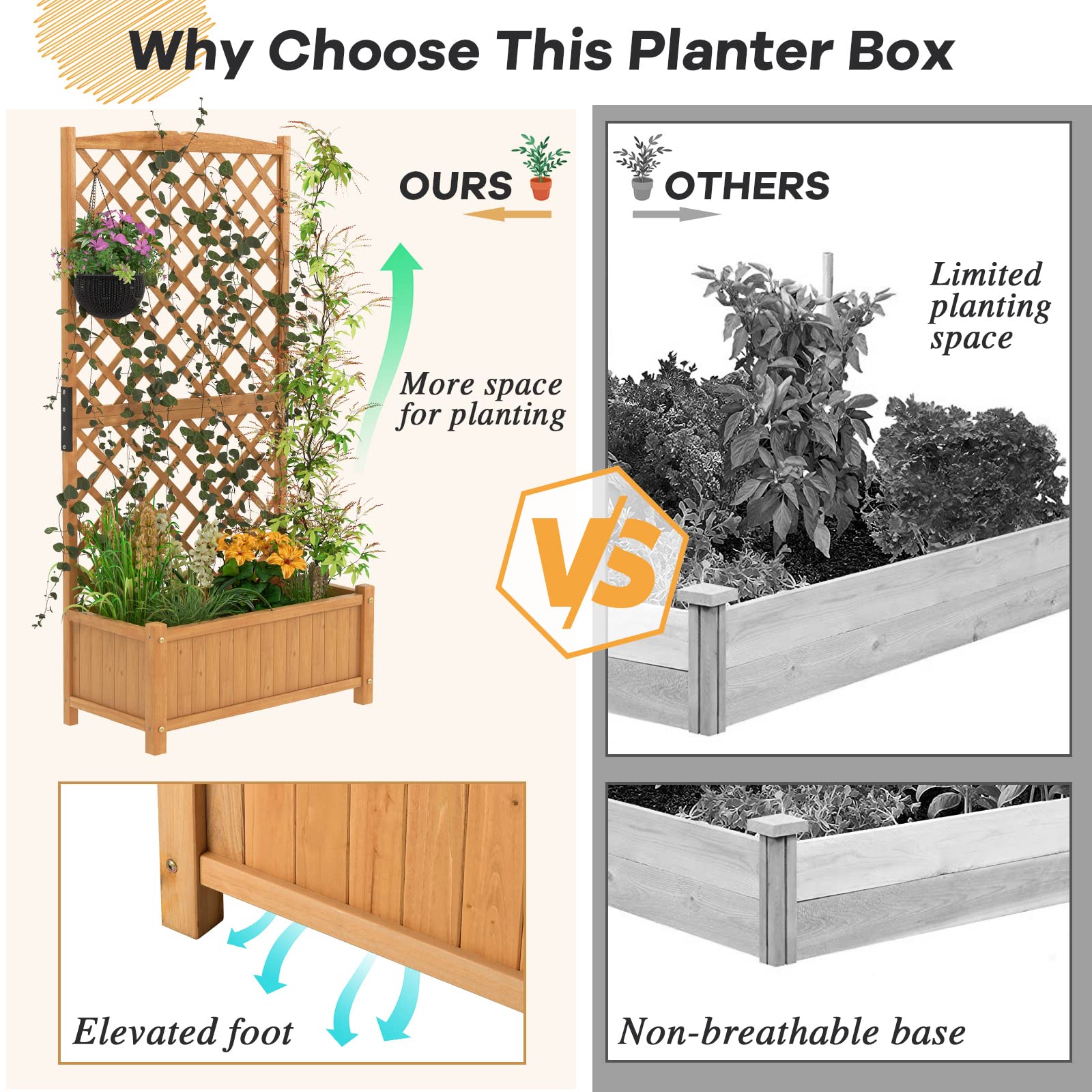 Giantex Raised Garden Bed with Trellis, Indoor & Outdoor Plant Container with Diamond Shaped Trellis
