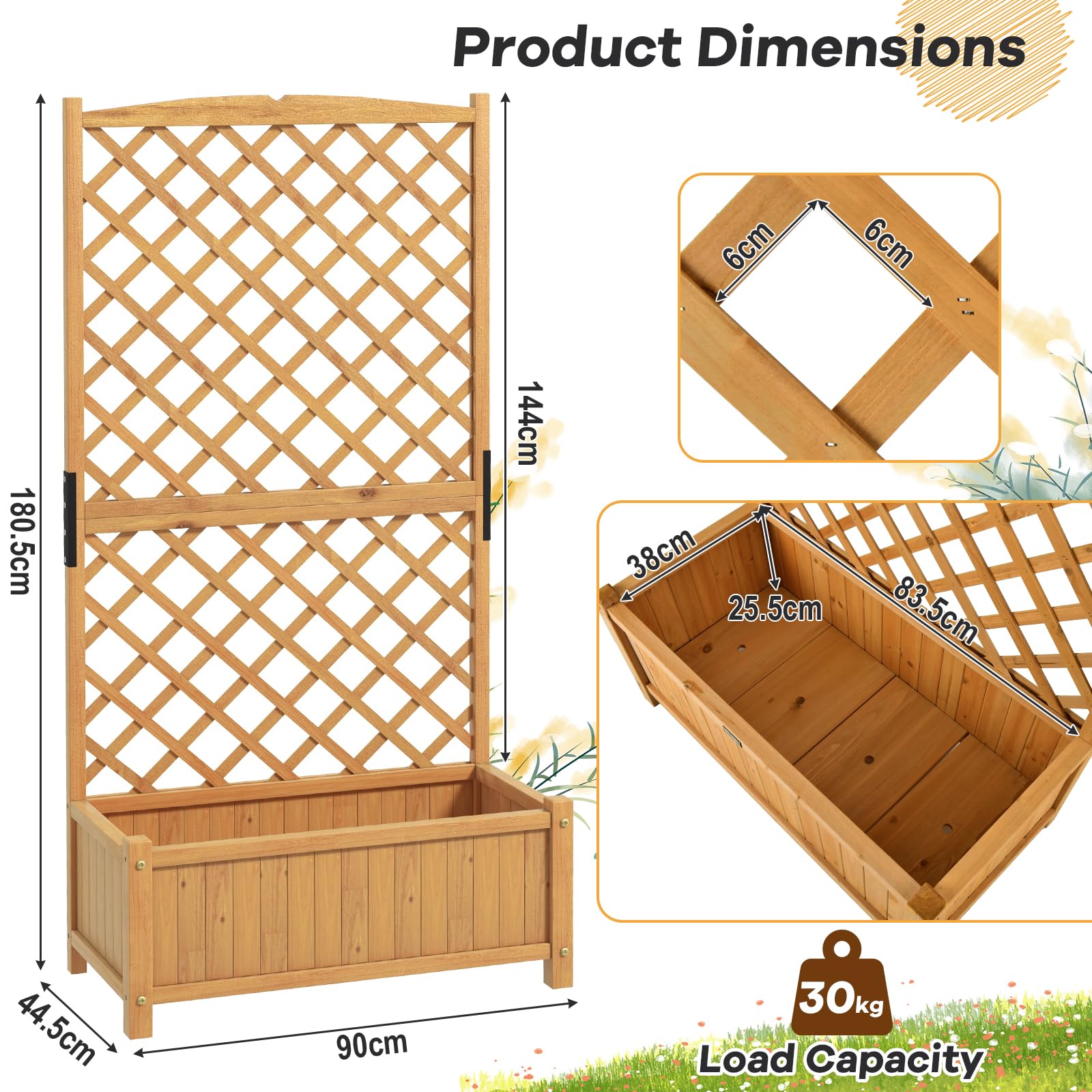 Giantex Raised Garden Bed with Trellis, Indoor & Outdoor Plant Container with Diamond Shaped Trellis