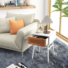 Giantex Rattan Nightstand, Boho Accent End Table with Storage Drawer