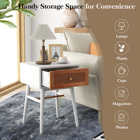 Giantex Rattan Nightstand, Boho Accent End Table with Storage Drawer