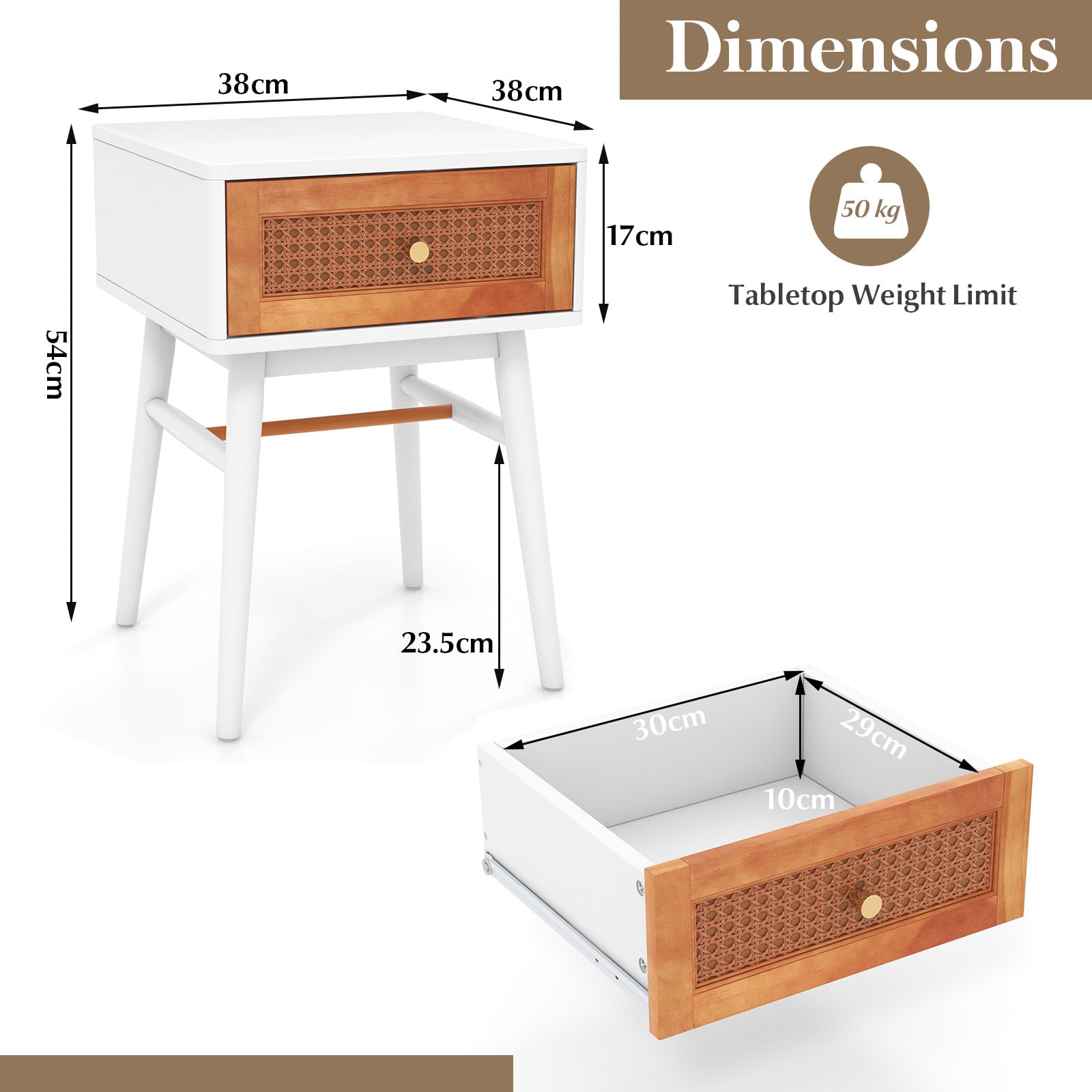 Giantex Rattan Nightstand, Boho Accent End Table with Storage Drawer