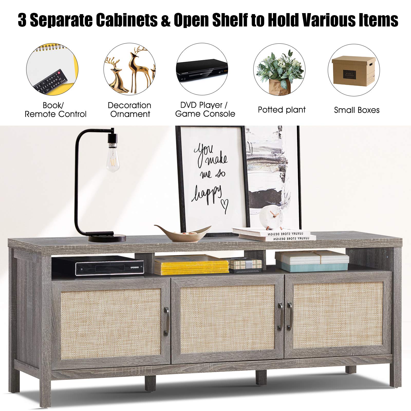Giantex Rattan TV Stand for TVs up to 65 Inches