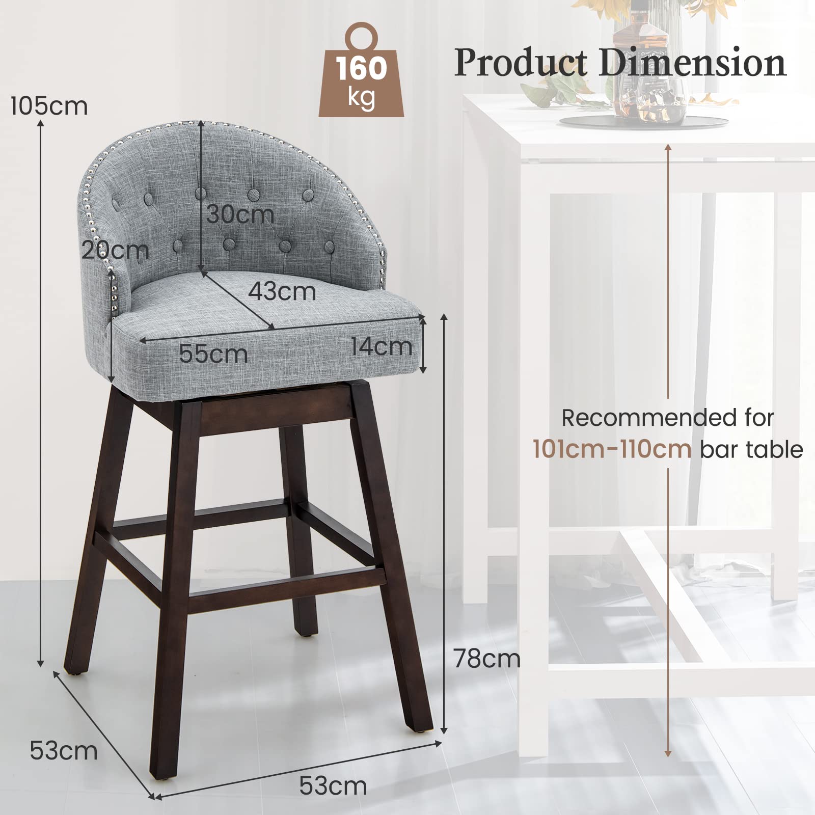 Giantex Set of 2 Bar Stools, Swivel Barstools
