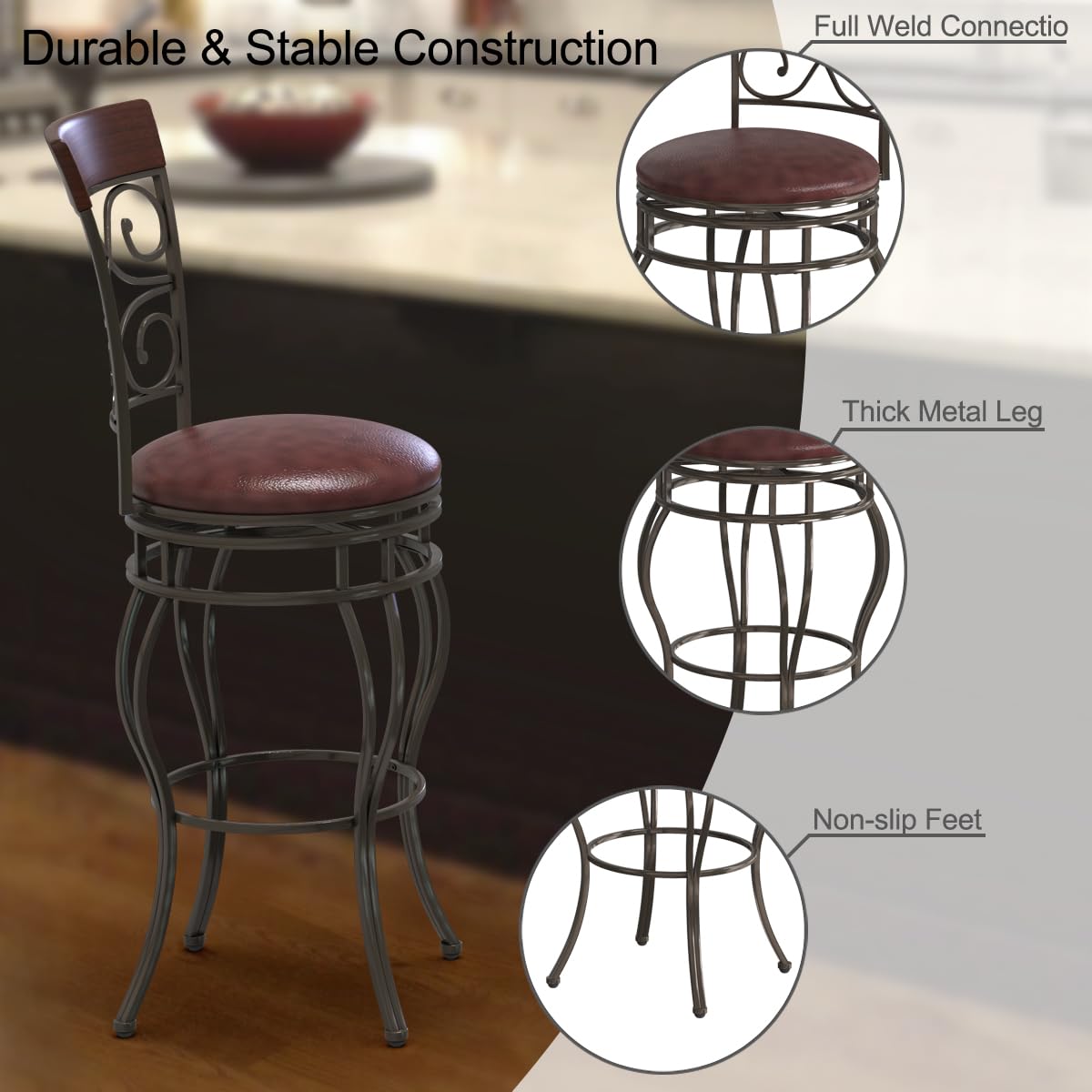 Giantex Set of 2PCS Retro Bar Stool, 360-degree Swivel