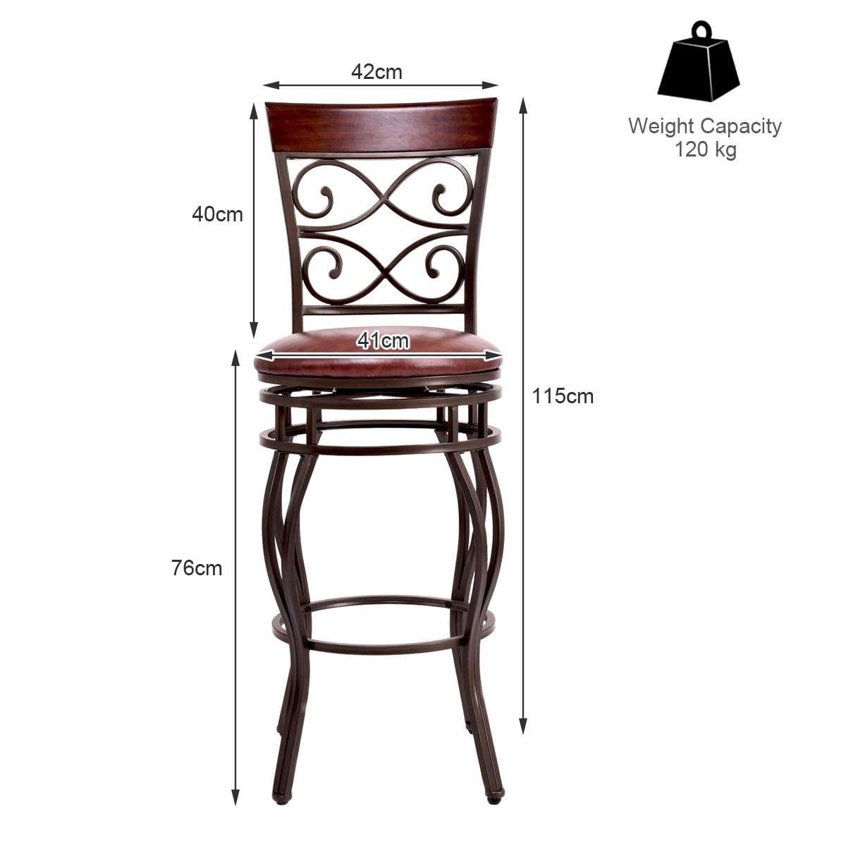 Giantex Set of 2PCS Retro Bar Stool, 360-degree Swivel