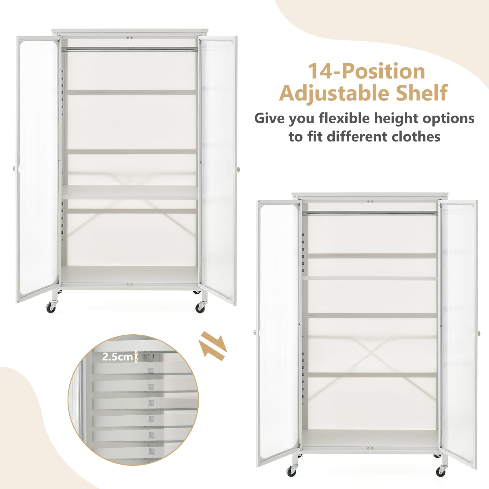 Giantex Storage Wardrobe Cabinet, Mobile Metal Armoire Closet