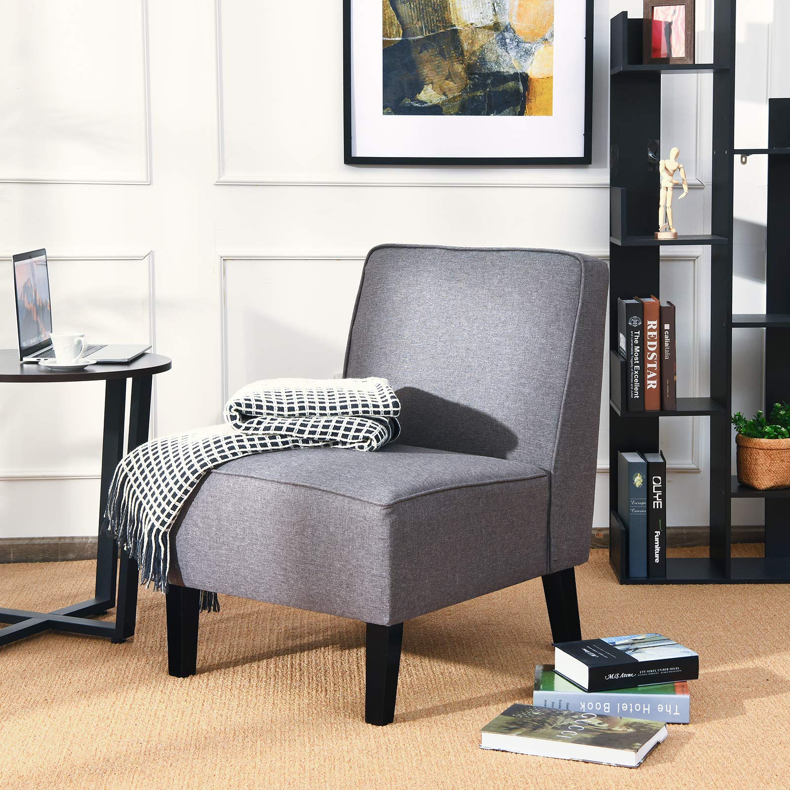 Giantex Upholstered Accent Chair, Linen Fabric Single Sofa Armless Chair
