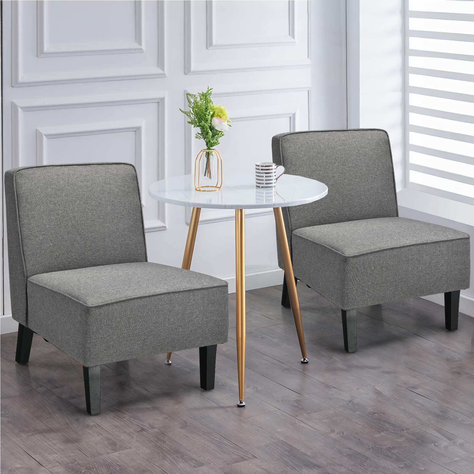 Giantex Upholstered Accent Chair, Linen Fabric Single Sofa Armless Chair