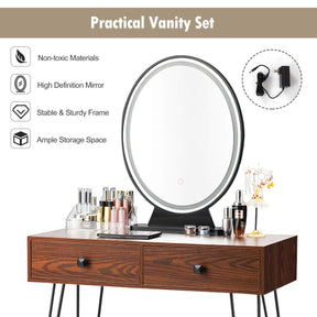 Giantex Vanity Table Set w/Lighted Mirror, Makeup Dressing Table Desk with Cushioned Stool