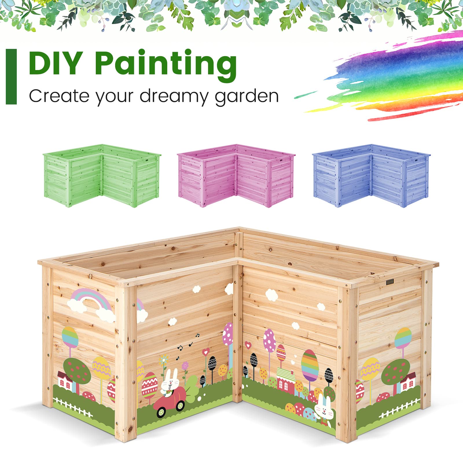 Giantex Wooden Raised Garden Bed, 62 CM Tall Outdoor Elevated Planter Box