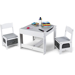 Kids Table & Chairs Set, 3-in-1 Wooden Toddler Activity Table with Storage, Reversible Tabletop & Blackboard for Art Craft, Drawing, Playroom
