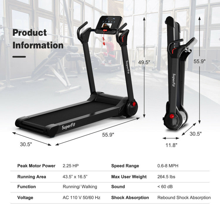 Gymax 2.25 HP Electric Motorized Folding Treadmill with LED Display and Phone/PAD Holder