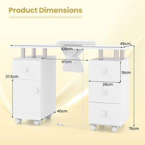 Manicure Table Nail Desk with Electric Dust Collector 3 Dust Bags