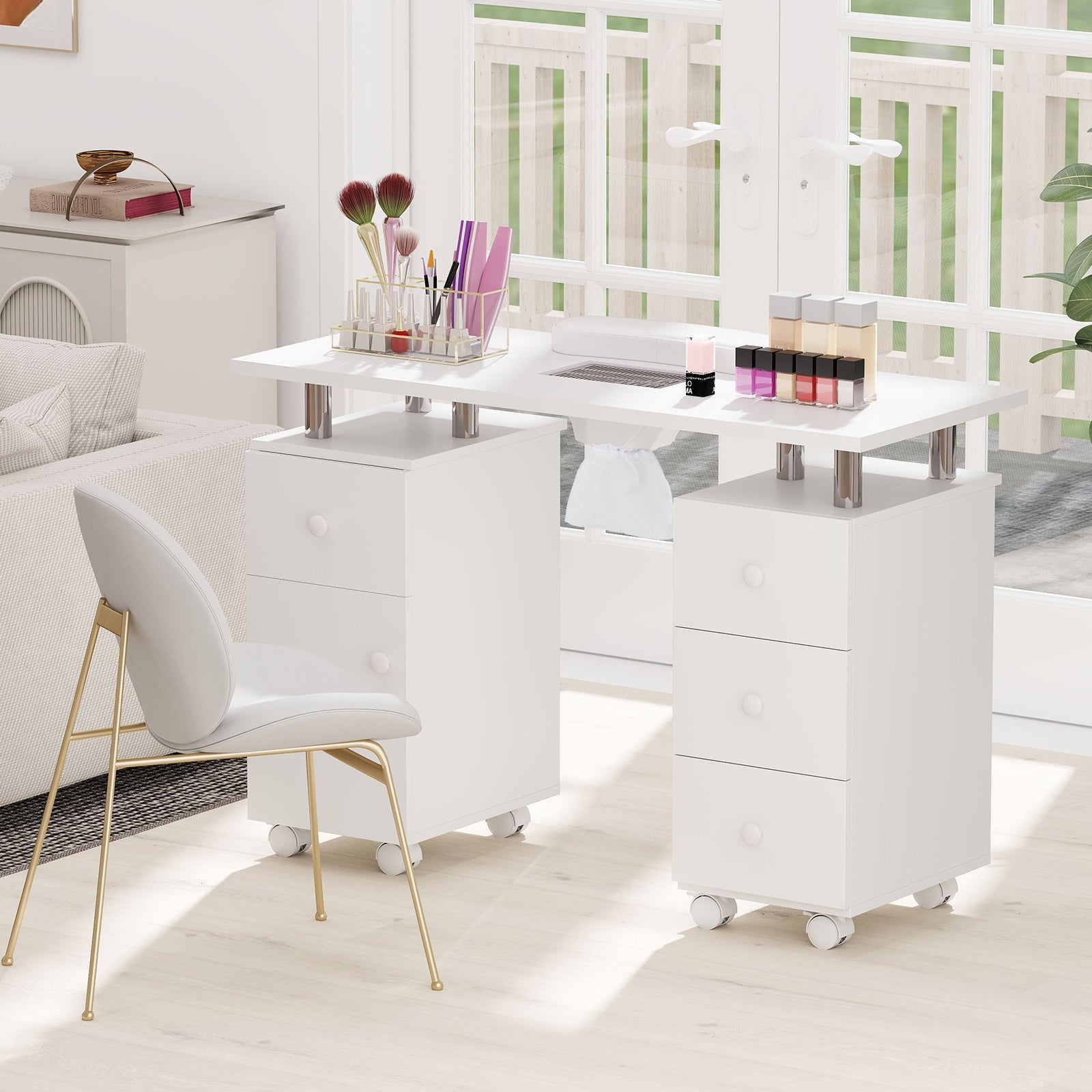 Manicure Table Nail Desk with Electric Dust Collector 3 Dust Bags