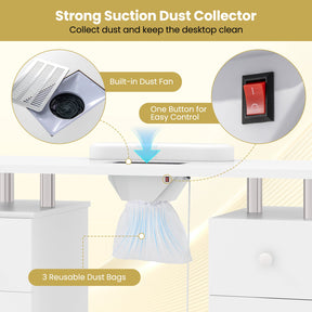 Manicure Table Nail Desk with Electric Dust Collector 3 Dust Bags