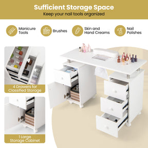 Manicure Table Nail Desk with Electric Dust Collector 3 Dust Bags