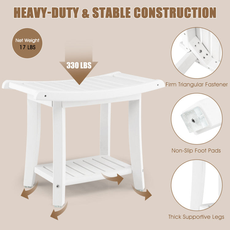 HDPE Heavy Duty Shower Bench with Handle and Storage Shelf