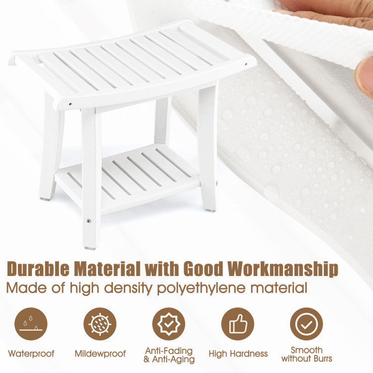 HDPE Heavy Duty Shower Bench with Handle and Storage Shelf