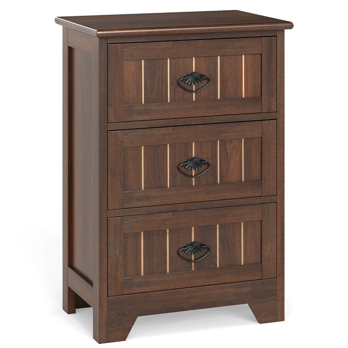 3 Drawers Nightstand, Accent Bedside End Table w/Vintage Handle, Anti-Toppling Device