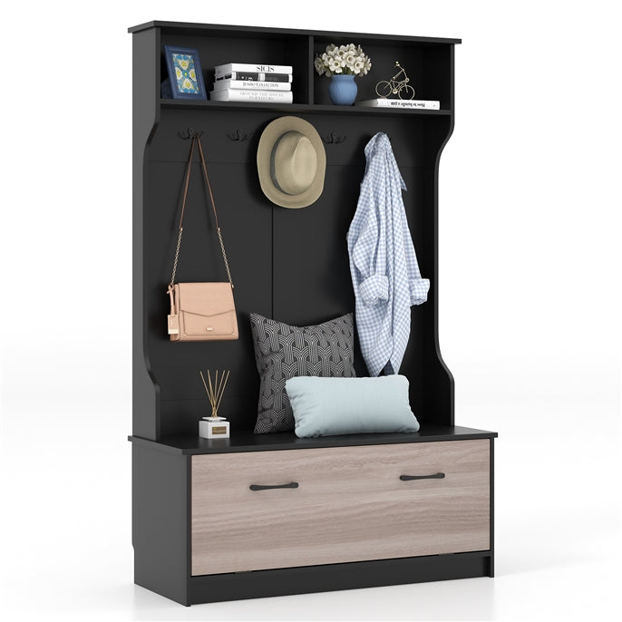 160 cm Hall Tree with Coat Rack and Storage Bench, Versatile Coat Rack with Entryway Bench