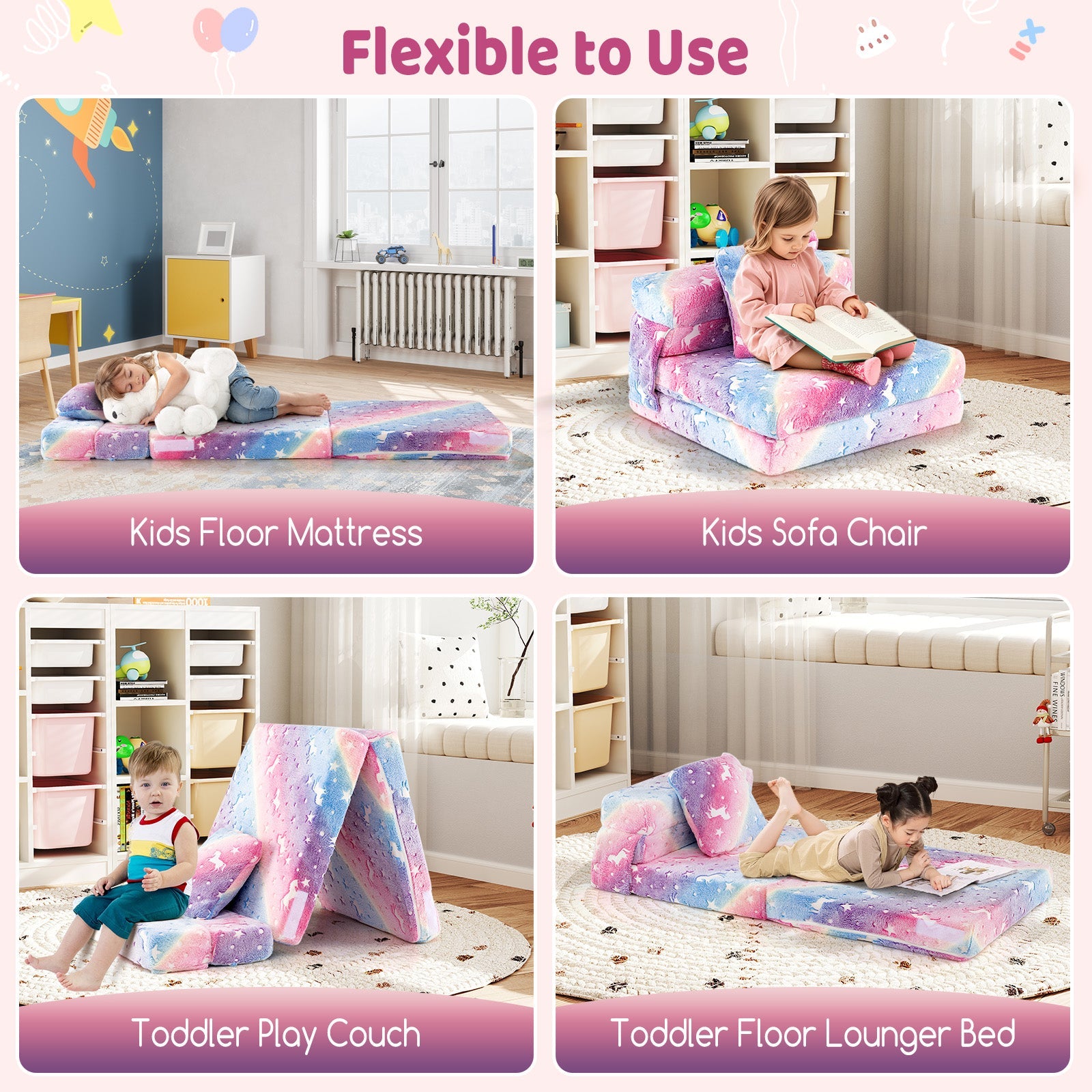 HONEY JOY Glow in The Dark Kids Folding Sofa Bed Floor Mattress