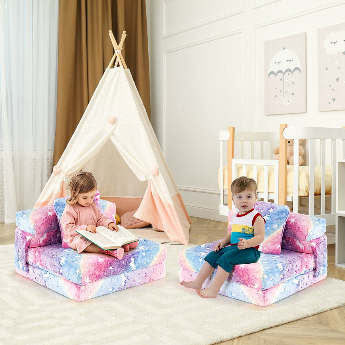 HONEY JOY Glow in The Dark Kids Folding Sofa Bed Floor Mattress