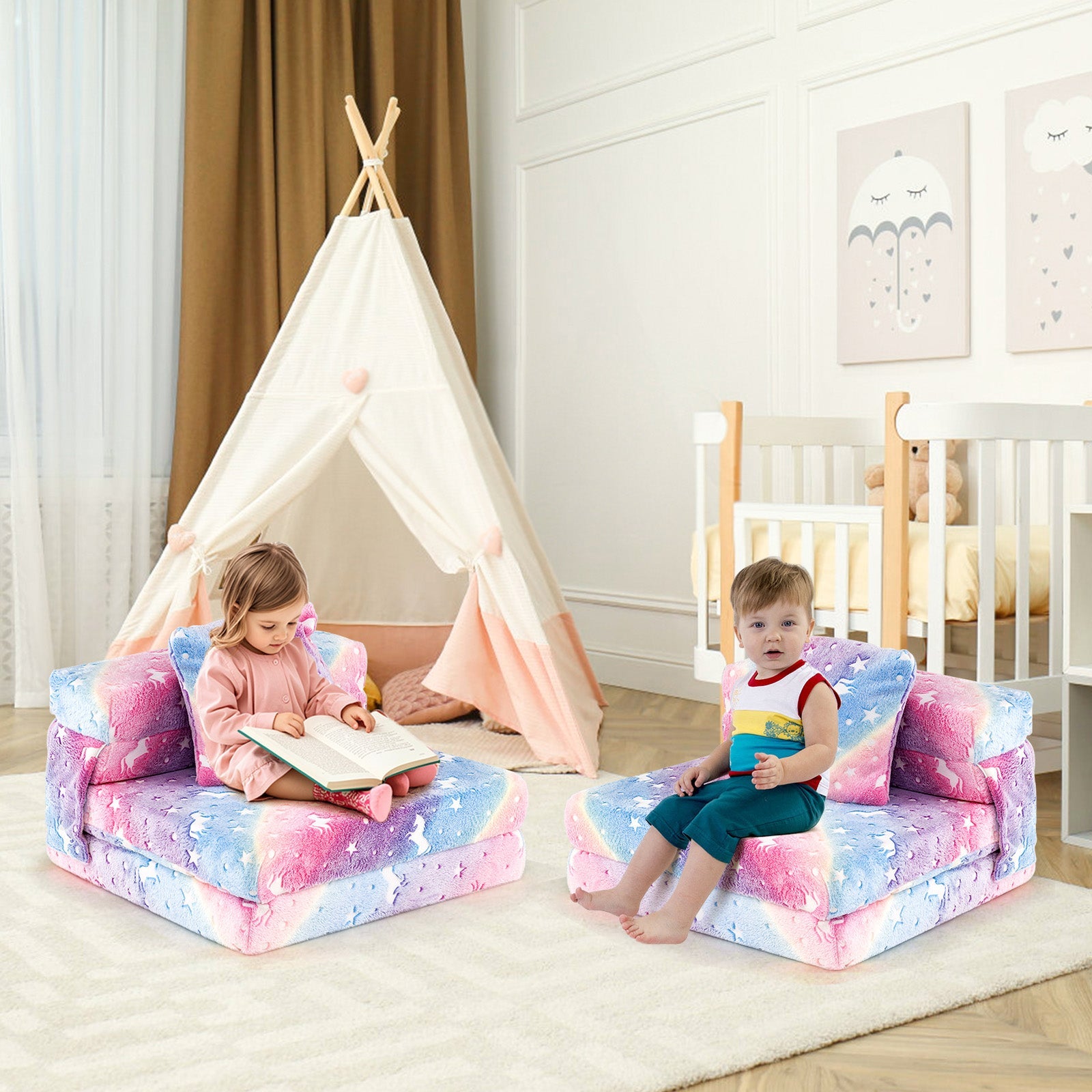 HONEY JOY Glow in The Dark Kids Folding Sofa Bed Floor Mattress