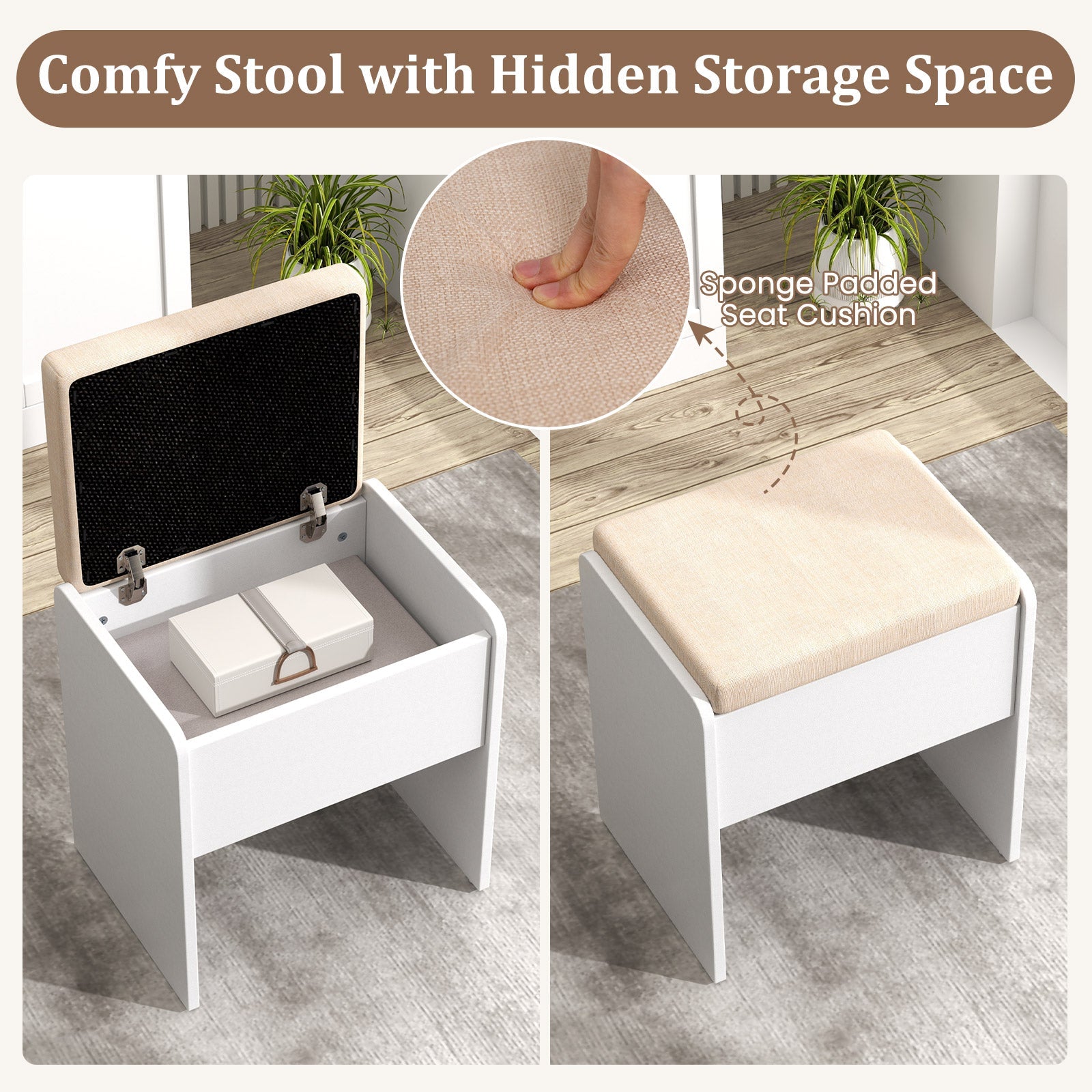 Giantex Vanity Set with Mirror and Lights, Dressing Table and Chair Set w/ 3 Lighting Modes & Adjustable Brightness