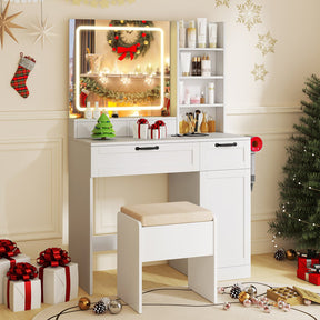 Giantex Vanity Set with Mirror and Lights, Dressing Table and Chair Set w/ 3 Lighting Modes & Adjustable Brightness
