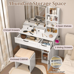 Giantex Vanity Set with Mirror and Lights, Dressing Table and Chair Set w/ 3 Lighting Modes & Adjustable Brightness