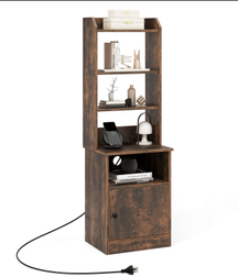 Tall Nightstand w/Built-in Charging Station, Bedside Tables Night Stands w/Shelf & Cabinet