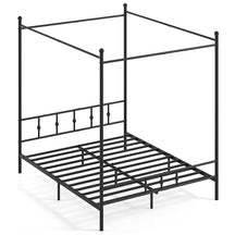 Canopy Bed Frame, Modern 4-Poster Platform Bed with Headboard & Under-bed Storage, Heavy-duty Mattress Foundation with Metal Slat Support, No Box Spring Needed, 190 x 92 cm, White/Black