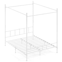 Canopy Bed Frame, Modern 4-Poster Platform Bed with Headboard & Under-bed Storage, Heavy-duty Mattress Foundation with Metal Slat Support, No Box Spring Needed, 190 x 92 cm, White/Black