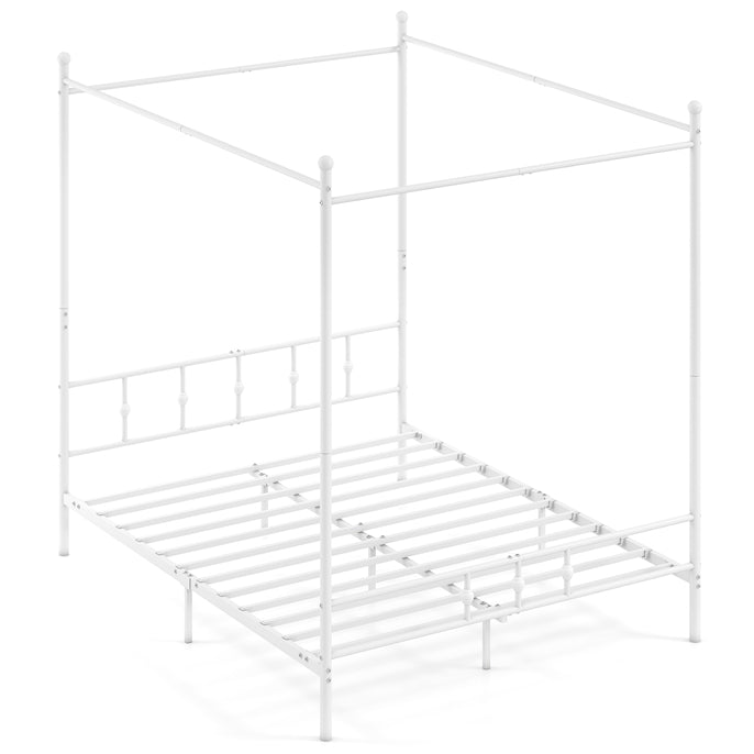 Canopy Bed Frame, Modern 4-Poster Platform Bed with Headboard & Under-bed Storage, Heavy-duty Mattress Foundation with Metal Slat Support, No Box Spring Needed, 190 x 92 cm, White/Black