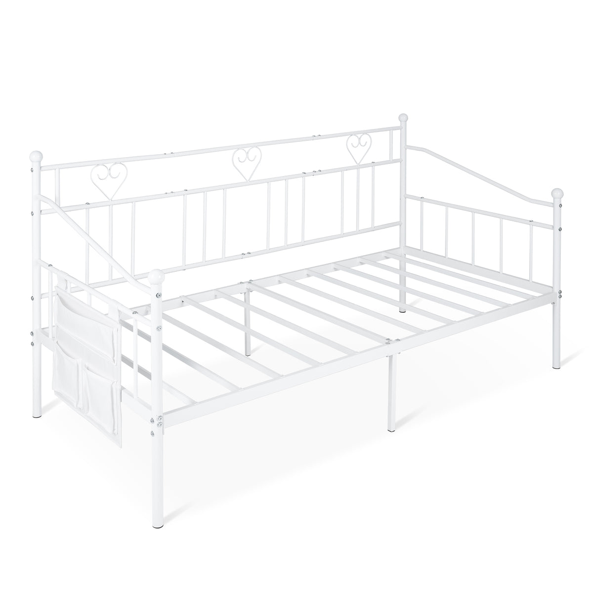 Single Daybed, Metal Sofa Day Bed w/ Storage Pocket, Black/White