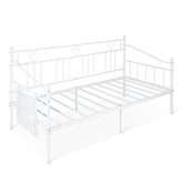 Single Daybed, Metal Sofa Day Bed w/ Storage Pocket, Black/White