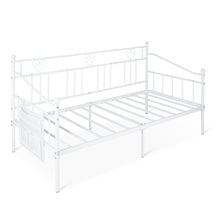 Single Daybed, Metal Sofa Day Bed w/ Storage Pocket, Black/White