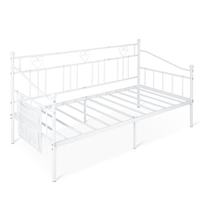 Single Daybed, Metal Sofa Day Bed w/ Storage Pocket, Black/White