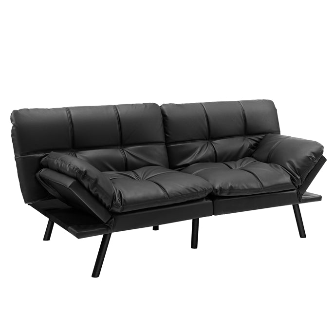 Convertible 3 Seater Sofa Bed, Memory Foam Futon Couch Bed w/Adjustable Backrest & Armrests