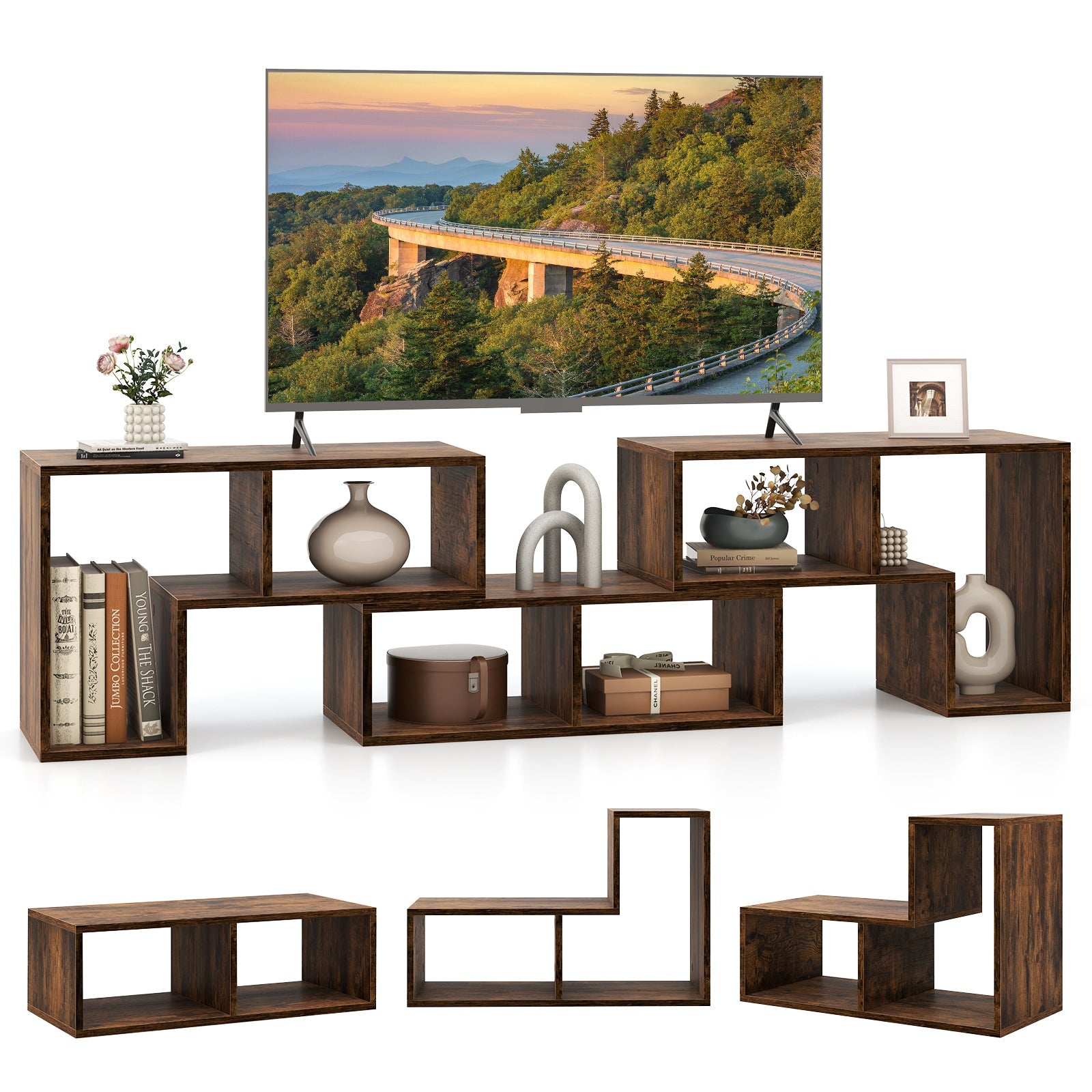Giantex 3 Pieces Adjustable TV Console Stand