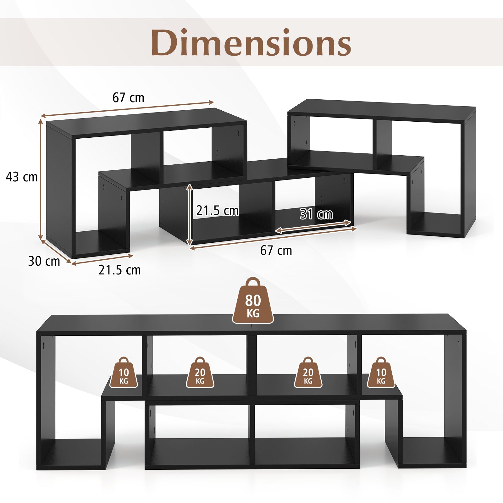 Giantex 3 Pieces Adjustable TV Console Stand