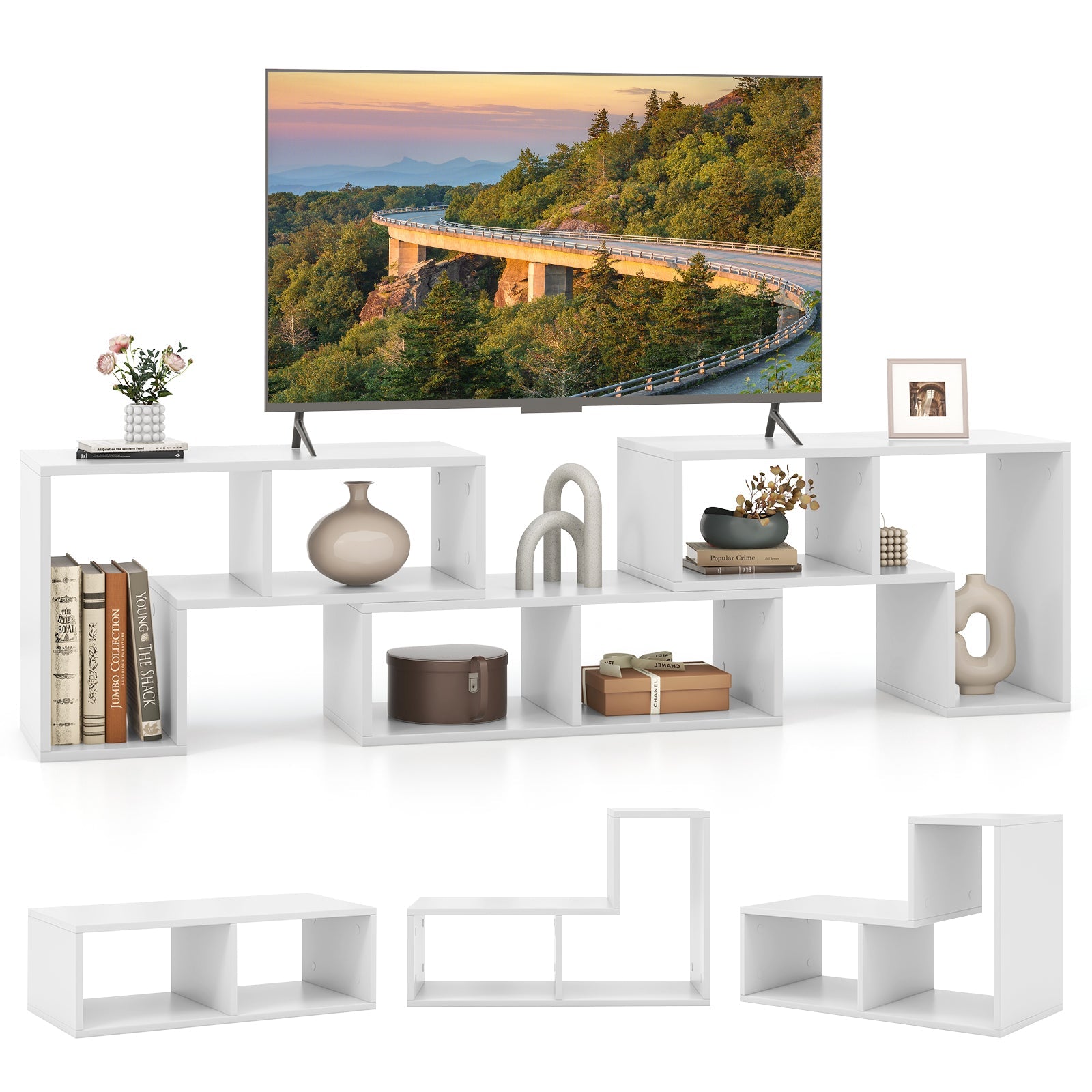 Giantex 3 Pieces Adjustable TV Console Stand