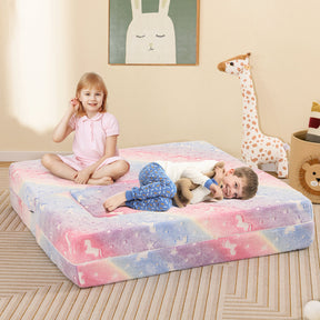 2 Seater Kids Play Couch, Glow in the Dark Modular Sofa Play Set for Toddlers, 3-in-1 Baby Fold out Sofa