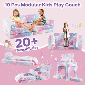 10 Pcs Modular Kids Play Couch, Toddler Sectional Sofa Glow in the Dark, Convertible Baby Sofa & Floor Cushion