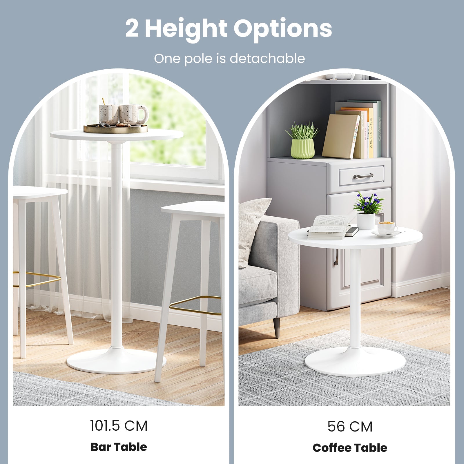 Giantex Round Bistro Table, 101.5 cm Bar Height Cocktail Table Converts into 56 cm Tall Coffee Table