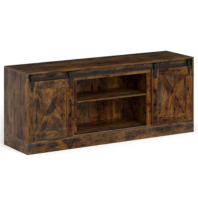 Farmhouse TV Stand for 70" TVs, Entertainment Center with Sliding Barn Doors & Adjustable Shelves